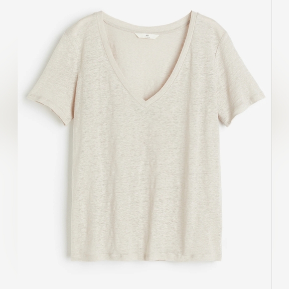 H&M Tops - NWT H&M 100% Linen Short Sleeve Tshirt Light Beige Size Medium
